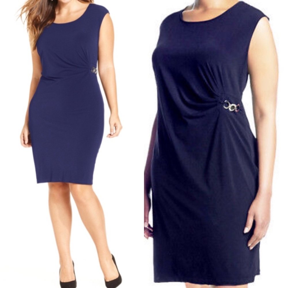 NEW NY Collection Navy Side Buckle Accent Dress Size 1X